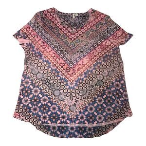 Est 1946 Boho Top Flutter Sleeve Pink Blue Multi Polyester Womens XL